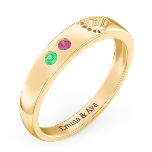 Baby Footprint Cutout Band with 2 Birthstones – 10K Yellow Gold with Emerald and Ruby