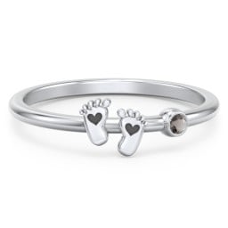 Dainty Baby Feet Ring with Birthstone