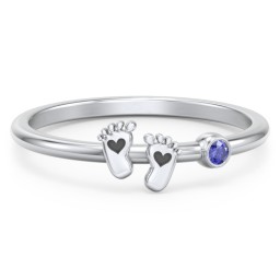 Dainty Baby Feet Ring with Birthstone