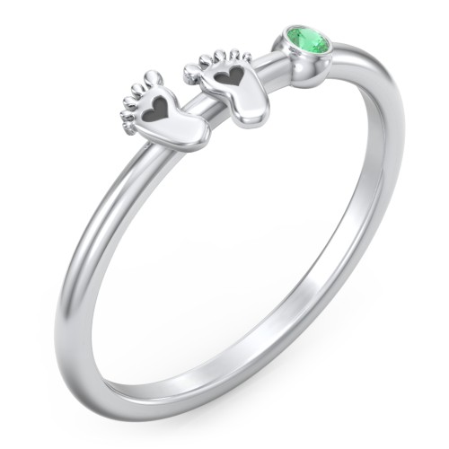 Dainty Baby Feet Ring with Birthstone