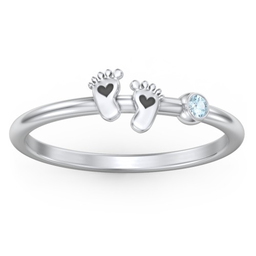 Dainty Baby Feet Ring with Birthstone