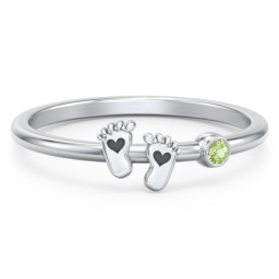 Dainty Baby Feet Ring with Birthstone in 925 Sterling Silver with Peridot