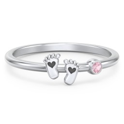 Dainty Baby Feet Ring with Birthstone in 925 Sterling Silver with Pink Tourmaline