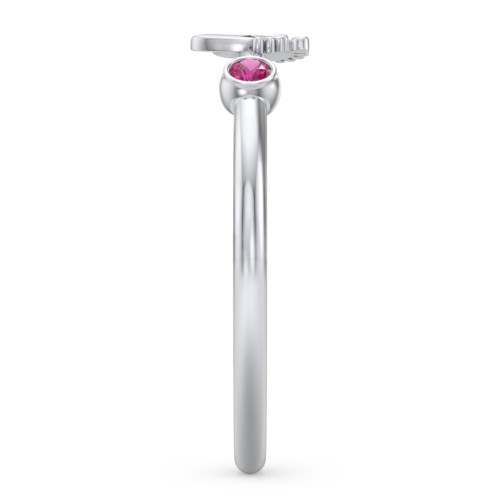 Dainty Baby Feet Ring with Birthstone – Sterling Silver with Ruby