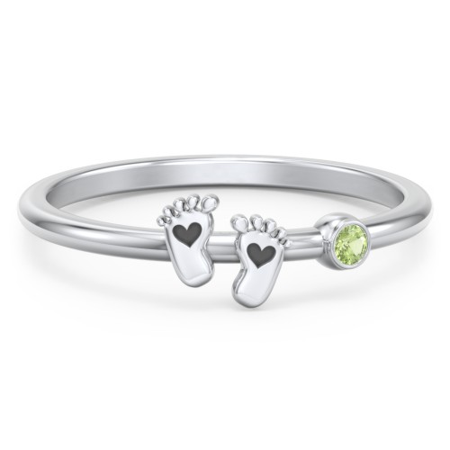 Dainty Baby Feet Ring with Birthstone – Sterling Silver with Peridot