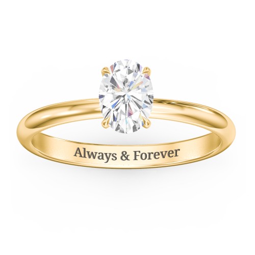 1 ct. (7x5mm) Oval Solitaire Moissanite Engagement Ring – 10K Yellow Gold with Moissanite