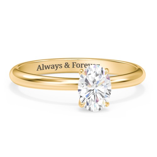 1 ct. (7x5mm) Oval Solitaire Moissanite Engagement Ring – 10K Yellow Gold with Moissanite