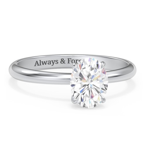 1.5 ct. (8x6mm) Oval Solitaire Moissanite Engagement Ring – 10K White Gold with Moissanite