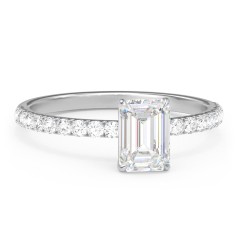 1 ct. (7x5mm) Emerald Moissanite Engagement Ring With 1.5mm Side Stones – 10K White Gold with Moissanite and Lab Diamond
