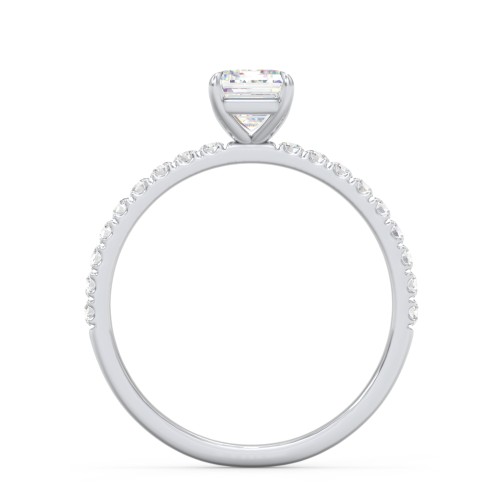 1 ct. (7x5mm) Emerald Moissanite Engagement Ring With 1.5mm Side Stones – 10K White Gold with Moissanite and Lab Diamond
