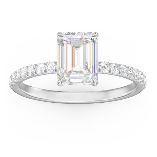 2 ct. (8x6mm) Emerald Moissanite Engagement Ring With 1.5mm Side Stones