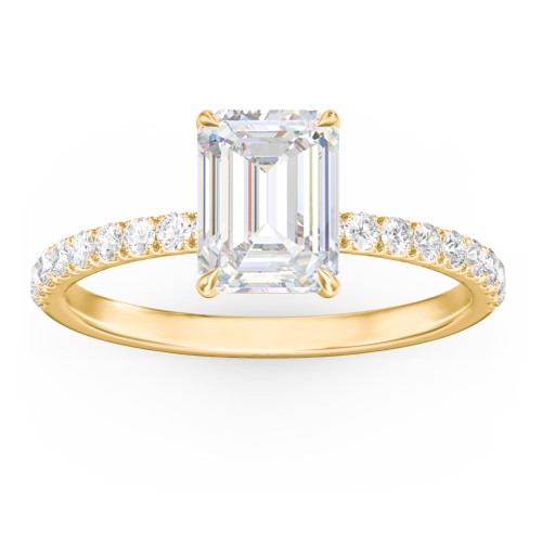 2 ct. (8x6mm) Emerald Moissanite Engagement Ring With 1.5mm Side Stones