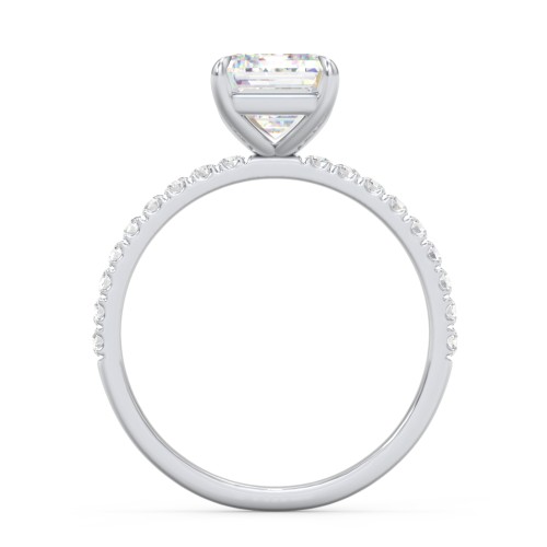 3 ct. (9x7mm) Emerald Moissanite Engagement Ring With 1.5mm Side Stones – 10K White Gold with Moissanite and Lab Diamond