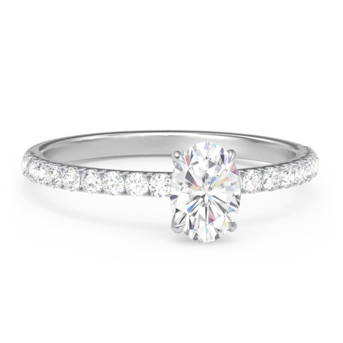 1 ct. (7x5mm) Oval Moissanite Engagement Ring With 1.5mm Side Stones