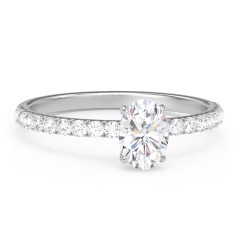 1 ct. (7x5mm) Oval Moissanite Engagement Ring With 1.5mm Side Stones – 10K White Gold with Moissanite and Lab Diamond