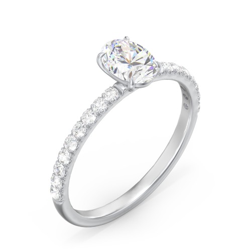 1 ct. (7x5mm) Oval Moissanite Engagement Ring With 1.5mm Side Stones – 10K White Gold with Moissanite and Lab Diamond