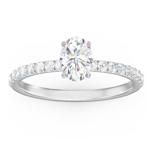 1 ct. (7x5mm) Oval Moissanite Engagement Ring With 1.5mm Side Stones – 10K White Gold with Moissanite and Lab Diamond