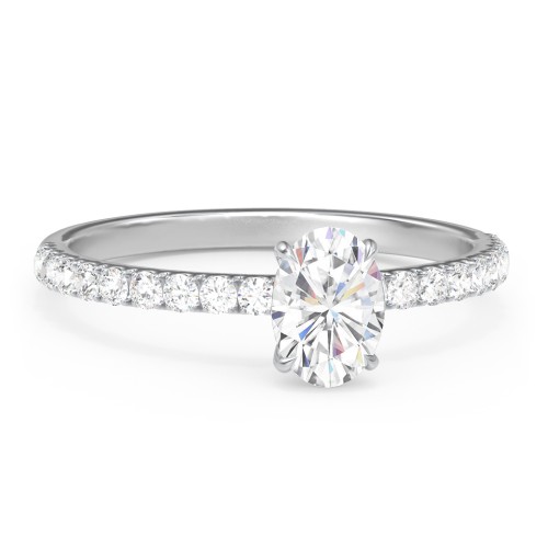 1 ct. (7x5mm) Oval Moissanite Engagement Ring With 1.5mm Side Stones – 10K White Gold with Moissanite and Lab Diamond