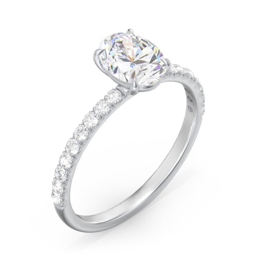 1.5 ct. (8x6mm) Oval Moissanite Engagement Ring With 1.5mm Side Stones – 10K White Gold with Moissanite and Lab Diamond