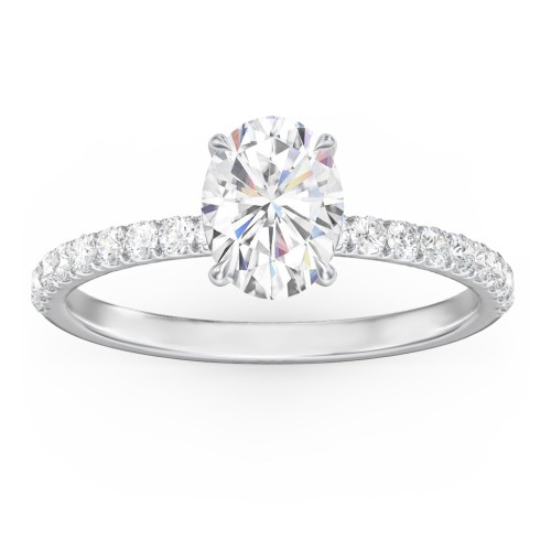 1.5 ct. (8x6mm) Oval Moissanite Engagement Ring With 1.5mm Side Stones – 10K White Gold with Moissanite and Lab Diamond