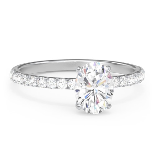 1.5 ct. (8x6mm) Oval Moissanite Engagement Ring With 1.5mm Side Stones – 10K White Gold with Moissanite and Lab Diamond