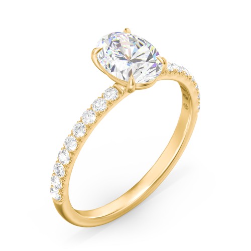 1.5 ct. (8x6mm) Oval Moissanite Engagement Ring With 1.5mm Side Stones – 10K Yellow Gold with Moissanite and Lab Diamond