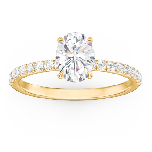 1.5 ct. (8x6mm) Oval Moissanite Engagement Ring With 1.5mm Side Stones – 10K Yellow Gold with Moissanite and Lab Diamond