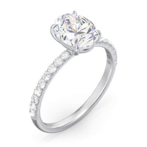2 ct. (9x7mm) Oval Moissanite Engagement Ring With 1.5mm Side Stones – 10K White Gold with Moissanite and Lab Diamond