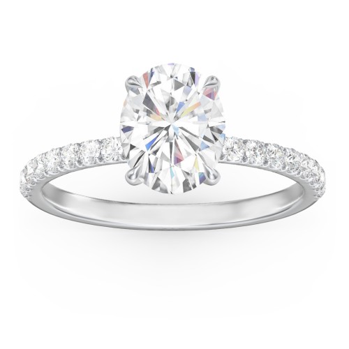 2 ct. (9x7mm) Oval Moissanite Engagement Ring With 1.5mm Side Stones – 10K White Gold with Moissanite and Lab Diamond