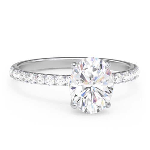 2 ct. (9x7mm) Oval Moissanite Engagement Ring With 1.5mm Side Stones – 10K White Gold with Moissanite and Lab Diamond