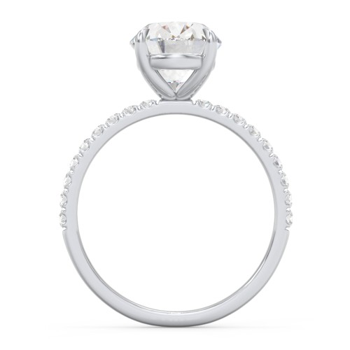 3 ct. (10x8mm) Oval Moissanite Engagement Ring With 1.5mm Side Stones – 10K White Gold with Moissanite and Lab Diamond