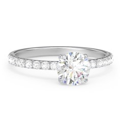 1 ct. (6.5mm) Moissanite Engagement Ring With 1.5mm Side Stones – 10K White Gold with Moissanite and Lab Diamond