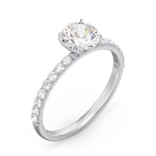 1 ct. (6.5mm) Moissanite Engagement Ring With 1.5mm Side Stones – 10K White Gold with Moissanite and Lab Diamond