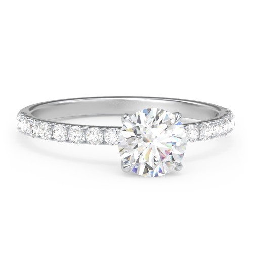 1 ct. (6.5mm) Moissanite Engagement Ring With 1.5mm Side Stones – 10K White Gold with Moissanite and Lab Diamond