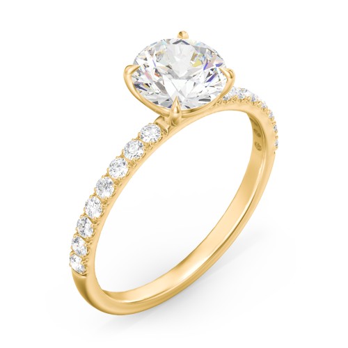 1.5 ct. (7.5mm) Moissanite Engagement Ring With 1.5mm Side Stones – 10K Yellow Gold with Moissanite and Lab Diamond