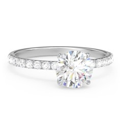 1.5 ct. (7.5mm) Moissanite Engagement Ring With 1.5mm Side Stones – 10K White Gold with Moissanite and Lab Diamond