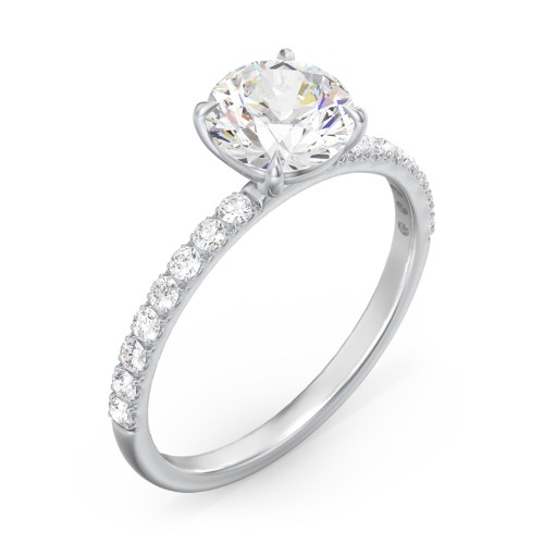 1.5 ct. (7.5mm) Moissanite Engagement Ring With 1.5mm Side Stones – 10K White Gold with Moissanite and Lab Diamond