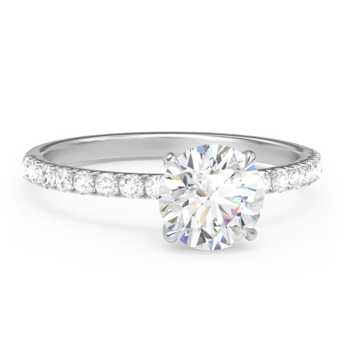 1.5 ct. (7.5mm) Moissanite Engagement Ring With 1.5mm Side Stones – 10K White Gold with Moissanite and Lab Diamond