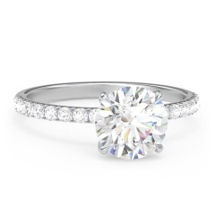 2 ct. (8mm) Moissanite Engagement Ring With 1.5mm Side Stones – 10K White Gold with Moissanite and Lab Diamond