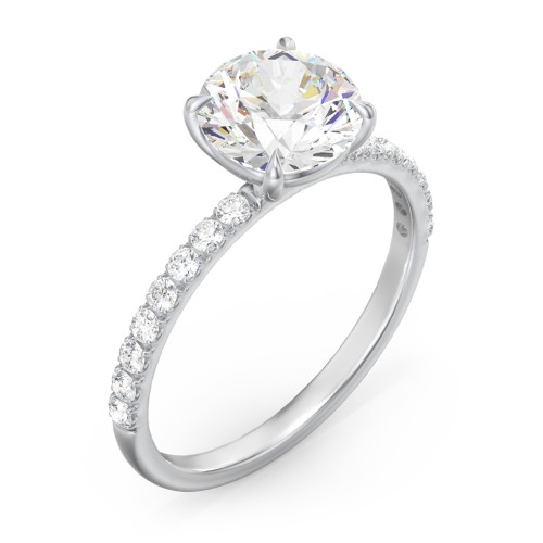 2 ct. (8mm) Moissanite Engagement Ring With 1.5mm Side Stones – 10K White Gold with Moissanite and Lab Diamond