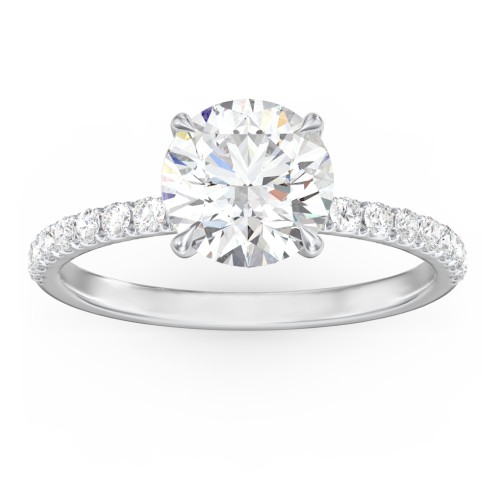2 ct. (8mm) Moissanite Engagement Ring With 1.5mm Side Stones – 10K White Gold with Moissanite and Lab Diamond