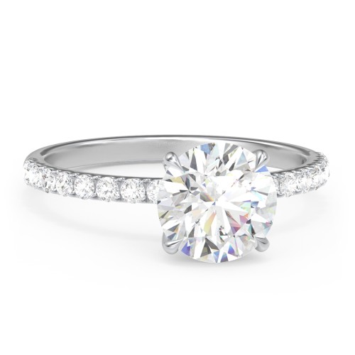 2 ct. (8mm) Moissanite Engagement Ring With 1.5mm Side Stones – 10K White Gold with Moissanite and Lab Diamond