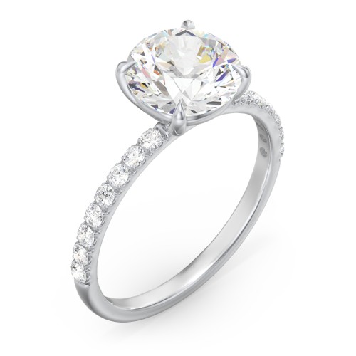 2.5 ct. (8.5mm) Moissanite Engagement Ring With 1.5mm Side Stones – 10K White Gold with Moissanite and Lab Diamond