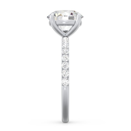 2.5 ct. (8.5mm) Moissanite Engagement Ring With 1.5mm Side Stones – 10K White Gold with Moissanite and Lab Diamond