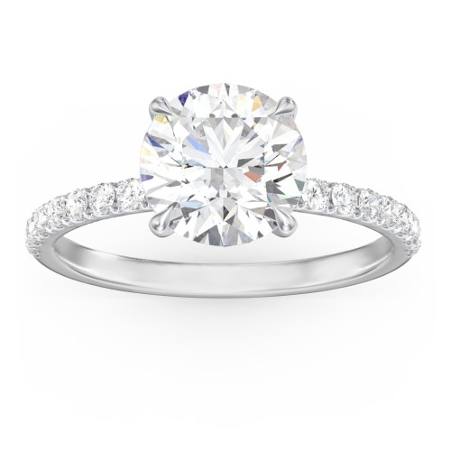 2.5 ct. (8.5mm) Moissanite Engagement Ring With 1.5mm Side Stones – 10K White Gold with Moissanite and Lab Diamond
