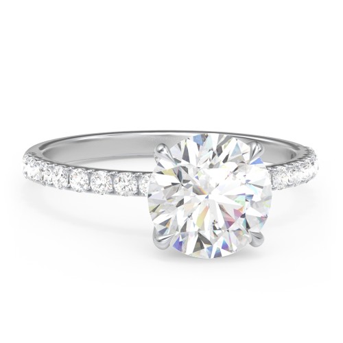 2.5 ct. (8.5mm) Moissanite Engagement Ring With 1.5mm Side Stones – 10K White Gold with Moissanite and Lab Diamond