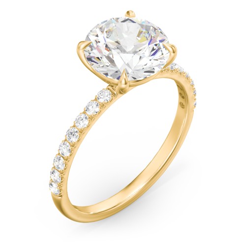 3 ct. (9mm) Moissanite Engagement Ring With 1.5mm Side Stones – 10K Yellow Gold with Moissanite and Lab Diamond