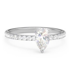 1 ct. (8x5mm) Pear Moissanite Engagement Ring With 1.5mm Side Stones – 10K White Gold with Moissanite and Lab Diamond