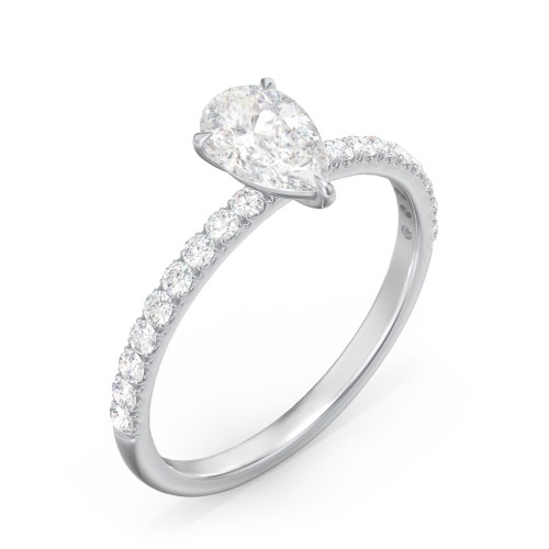 1 ct. (8x5mm) Pear Moissanite Engagement Ring With 1.5mm Side Stones – 10K White Gold with Moissanite and Lab Diamond