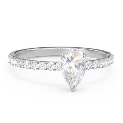 1 ct. (8x5mm) Pear Moissanite Engagement Ring With 1.5mm Side Stones – 10K White Gold with Moissanite and Lab Diamond